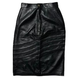 Loewe Vintage Leder Bleistiftrock Schwarz