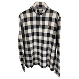 Polo Ralph Lauren-Polo Ralph Lauren Checked Double-Knit Quarter-Zip Pullover in Black Cotton-Black
