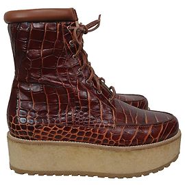 Bottes à lacets à plateforme gaufrées Gabriela Hearst David Cogna en cuir marron Marron Rouge