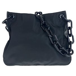 Prada Nylon Leather Tessuto Shoulder Bag Black