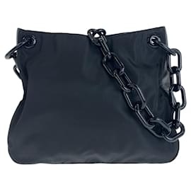 Prada-Prada Nylon Leather Tessuto Shoulder Bag-Black