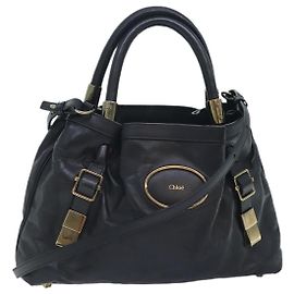 Chloé Sac à main en cuir Chloe Victoria 2 voies noir Auth am6849 Noir