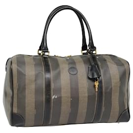 Fendi-Sac Boston en toile Pecan FENDI marron noir or Auth 89050-Marron,Noir,Doré
