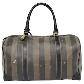 Fendi-Sac Boston en toile Pecan FENDI marron noir or Auth 89050-Marron,Noir,Doré