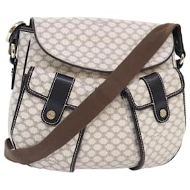 Céline-CELINE Macadam Canvas Shoulder Bag PVC White Silver Auth 90949-Silvery,White