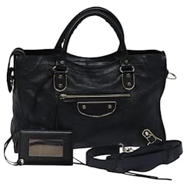 Balenciaga-BALENCIAGA The City Hand Bag Leather 2way Black Gold Auth yk15194-Black,Golden