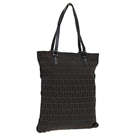 Fendi-FENDI Zucchino Canvas Tote Bag Dark Brown Auth 90829-Dark brown