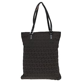 Fendi-FENDI Zucchino Canvas Tote Bag Dark Brown Auth 90829-Dark brown