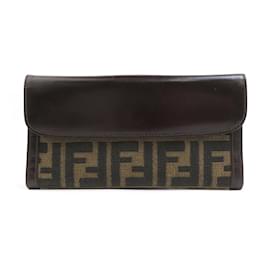 Fendi-Fendi Bi-fold Wallet in Brown Canvas and Leather-Brown