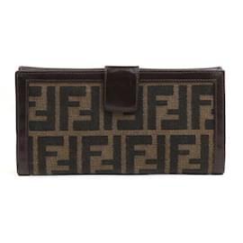 Fendi-Fendi Bi-fold Wallet in Brown Canvas and Leather-Brown