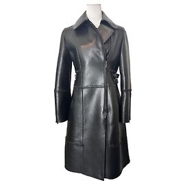 leather flower coat Alberta Ferretti size 38 Black