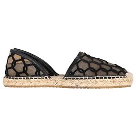 Jimmy Choo D'Orsay Mesh Accent Espadrille Ballet Flats in Black Leather Black