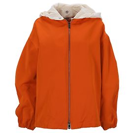 Jil Sander Two-Toned Double Zipper Hooded Jacket in Orange Polyamide Orange
