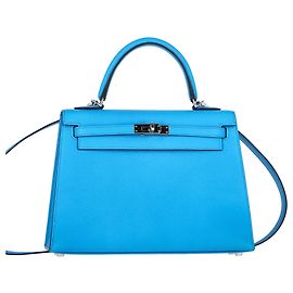 Bolsa Hermès Kelly Sellier 25 em couro Courchevel azul Azul Azul claro