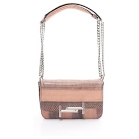 Tod's-Tod's Exotic Leather Double T Shoulder Bag-Pink