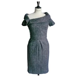 Chanel-CHANEL Gray Boucle Wool Dress Size 36 Excellent Condition-Grey