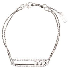 NEW MESSIKA MOVE CLASSIC BRACELET DOUBLE CHAIN PAVED 14-18 WHITE GOLD 18K Silvery