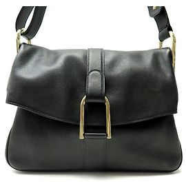 DELVAUX GIVRY BLACK LEATHER SHOULDER HANDBAG PURSE Black
