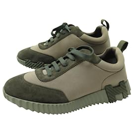 Hermès-HERMES SHOES SNEAKERS BOUNCING H232172 BASKETS 40 CANVAS AND SUEDE SHOES-Khaki