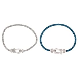 Fred-FRED FORCE 10 MEDIUM BRACELET 0B0077 34 DIAMONDS IN 18K WHITE GOLD 2 CABLES-Silvery