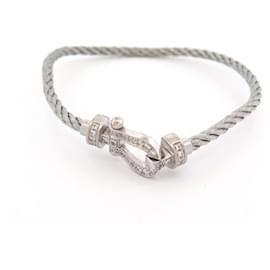 Fred-FRED FORCE 10 MEDIUM BRACELET 0B0077 34 DIAMONDS IN 18K WHITE GOLD 2 CABLES-Silvery