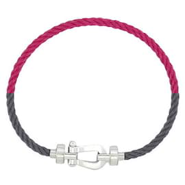 Fred-FRED FORCE 10 MM WHITE GOLD 18K BRACELET + PINK STEEL CABLE 16CM GOLD BANGLE-Silvery
