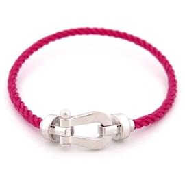Fred-FRED FORCE 10 MM WHITE GOLD 18K BRACELET + PINK STEEL CABLE 16CM GOLD BANGLE-Silvery