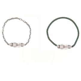 Fred-FRED CHANCE INFINIE MM T16 DIAMONDS & WHITE GOLD CHAIN + GREEN CABLE-Silvery