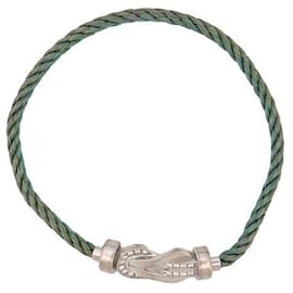 Fred-FRED CHANCE INFINIE MM T16 DIAMONDS & WHITE GOLD CHAIN + GREEN CABLE-Silvery