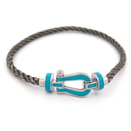 Fred-FRED FORCE 10 MEDIUM MODEL WHITE GOLD 18K LACQUER TURQUOISE 2 CABLES-Turquoise
