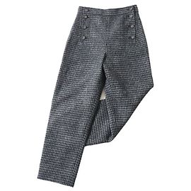 Chanel Woll-Tweed-Hose COCO Mark Grau 36 Braun