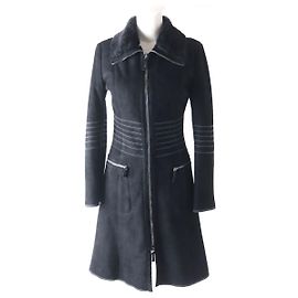 Emporio Armani Mouton Long Coat Women's Black Black