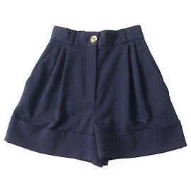 Miu Miu MIUMIU Wool Shorts with Gold Buttons, Navy Navy blue