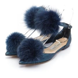 Jimmy Choo Glitter Fur Dolly Flat Shoes Blue