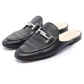 Tod's-Tod's Double T Leather Mules Black-Black