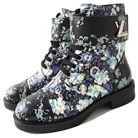 Louis Vuitton-Louis Vuitton Floral Leather Short Boots Black 35-Other