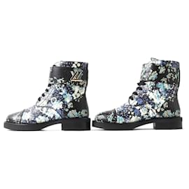 Louis Vuitton-Louis Vuitton Floral Leather Short Boots Black 35-Other