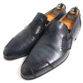 Berluti Olga Lapierre Plisse Leather Shoes Navy 8.5 Navy blue