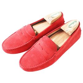 Tod's Tods Women's Suede Leather Loafers Red Red