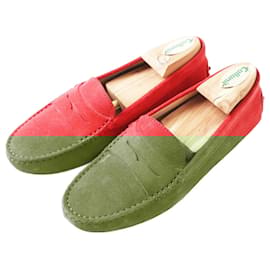Tod's-Tods Women's Suede Leather Loafers Red-Red