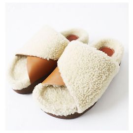 Chloé Chloe WAVY SLIDES Leather Sandals Brown Beige Other