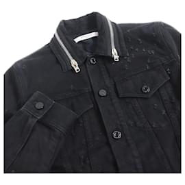 Givenchy-Givenchy XS Destroyed Layered Zip Denim Jacket-Black