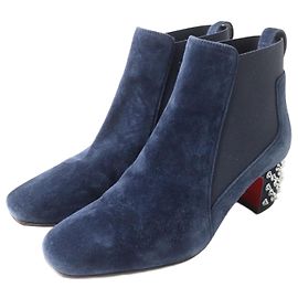 Christian Louboutin Suede Leather Spike Stud Short Boots Navy Size 35 Navy blue