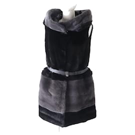 Fendi-Gilet en fourrure de vison en cuir Fendi avec ceinture FNH320-Noir