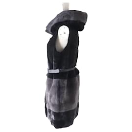 Fendi-Gilet en fourrure de vison en cuir Fendi avec ceinture FNH320-Noir