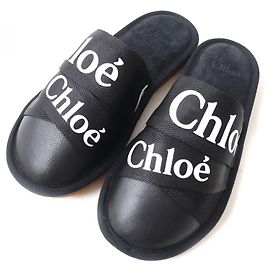 Chloé Chloe WOODY Logo Mules Slippers Black Other