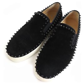 Christian Louboutin Suede Leather Spike Studs Sneakers Black