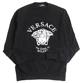 Versace-Versace Medusa Logo Embroidery Knit Black 46-Black