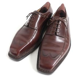 Berluti Leather Wingtip Square Toe Shoes Dark red
