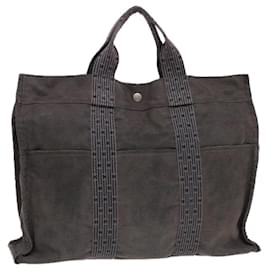 Hermès-HERMES Sac à main Her Line MM en nylon gris argent authentique 91409-Marron,Argenté